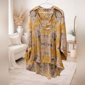 NWOT Free People Medium Yellow Paisley High Low Midi Dress
